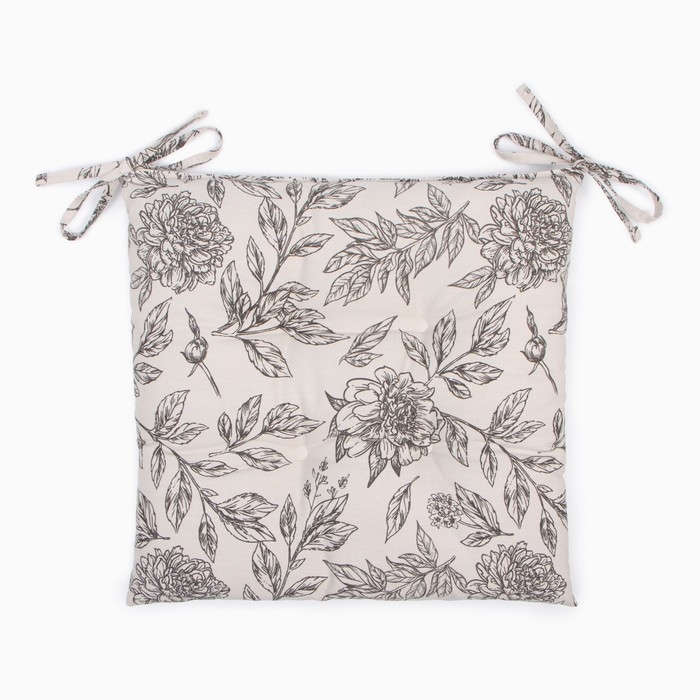 Сидушка на стул Этель "Black flowers"  42х42см, 100% хлопок, 190 г/м2