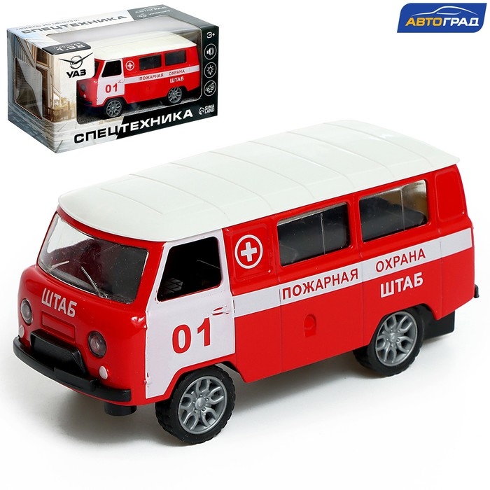 Машина металлическая &laquo;УАЗ 3962. Пожарная служба&raquo;, инерция, 1:32, свет и звук