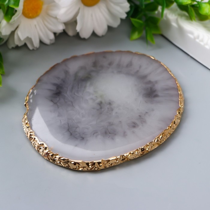 Подставка под кольца смола Подставка под кольца смола "Серо-коричневый камень" неидеальный круг 9х10 см