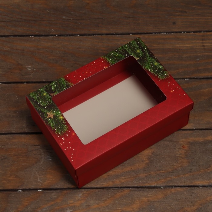 Новый год. Коробка складная, крышка-дно, с окном "С Новым Годом" 21 х 15 х 7 см