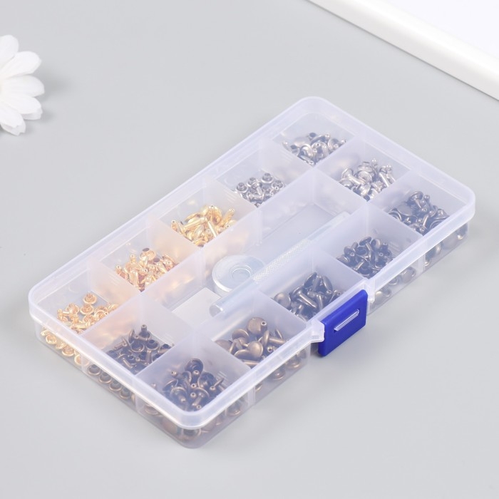 Набор заклёпок 180 шт 12 видов (8х12 мм; 8х8 мм; 6х6 мм) 17,2х9,5х2,3 см Набор заклёпок 180 шт 12 видов (8х12 мм; 8х8 мм; 6х6 мм) 17,2х9,5х2,3 см