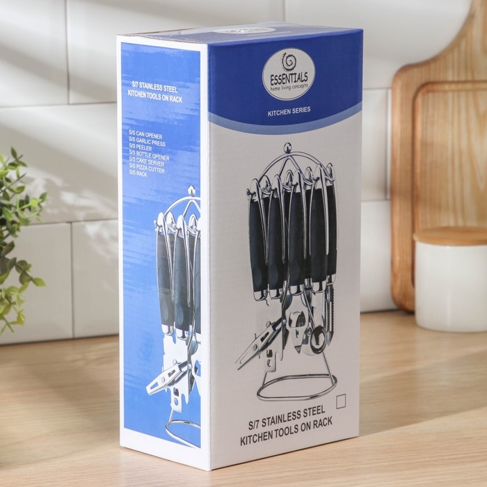 Набор кухонных инструментов &laquo;Реми&raquo;, 6 предметов, на подставке, цвет чёрный