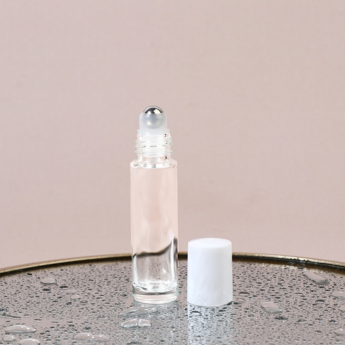 Флакон стеклянный для парфюма, с роликом, 10 мл, цвет прозрачный/белый Флакон стеклянный для парфюма, с роликом, 10 мл, цвет прозрачный/белый