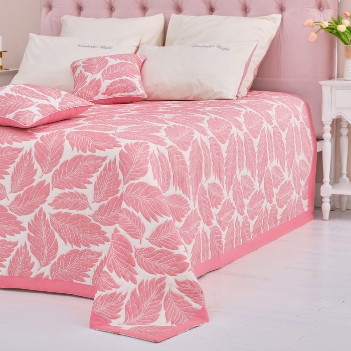 Покрывало хлопковое Этель &laquo;Листопад&raquo; 150х240&plusmn;5 см, цвет розовый, 100%хлопок, 300гр/м2