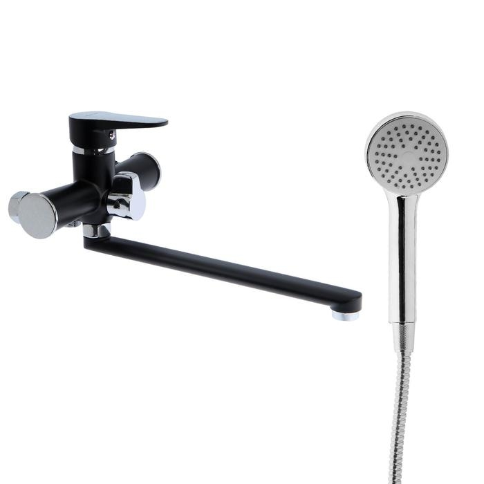 Смеситель для ванны Accoona A71111F, силумин, картридж 35мм, излив 30 см, черный/хром Смеситель для ванны Accoona A71111F, силумин, картридж 35мм, излив 30 см, черный/хром