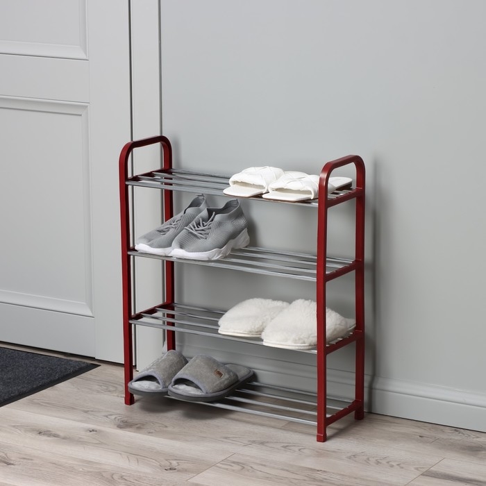 Обувница Доляна, 4 яруса, 50&times;19&times;59 см, цвет красный
