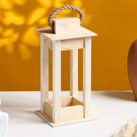 Кашпо деревянное 11&times;11&times;24 см "Фонарик", ручка верёвка, натуральный Дарим Красиво