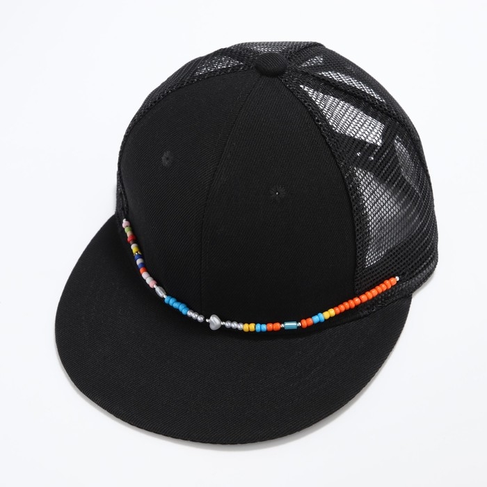 Кепка женская с прямым козырьком «Крутой», цвет чёрный, сетка, р-р 56, с бусами Кепка женская с прямым козырьком «Крутой», цвет чёрный, сетка, р-р 56, с бусами