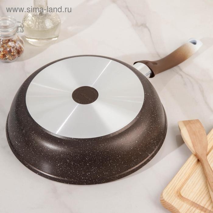 Сковорода, d=26 см, h=6 см, пластиковая ручка, стеклянная крышка, антипригарное покрытие, цвет кофейный мрамор Сковорода, d=26 см, h=6 см, пластиковая ручка, стеклянная крышка, антипригарное покрытие, цвет кофейный мрамор