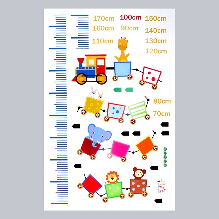 Наклейка пластик интерьерная цветная ростомер Наклейка пластик интерьерная цветная ростомер "Поезд со зверями" 60x90 см
