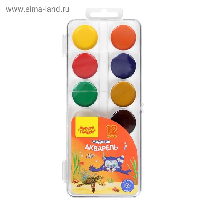 Акварель 12 цветов Мульти-Пульти Акварель 12 цветов Мульти-Пульти "Енот в Красном море", медовая, без кисти, пластик, европодвес