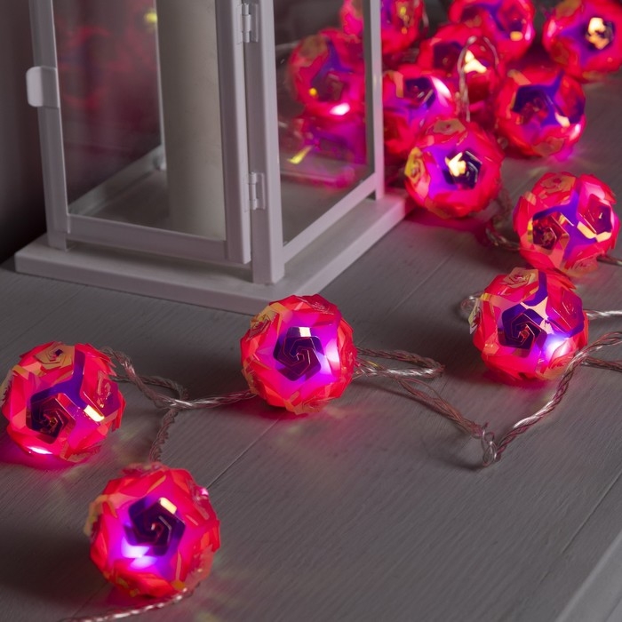 Гирлянда &laquo;Нить&raquo; 4.5 м с насадками &laquo;Цветочные шары&raquo;, IP20, прозрачная нить, 15 LED, свечение белое, 220 В