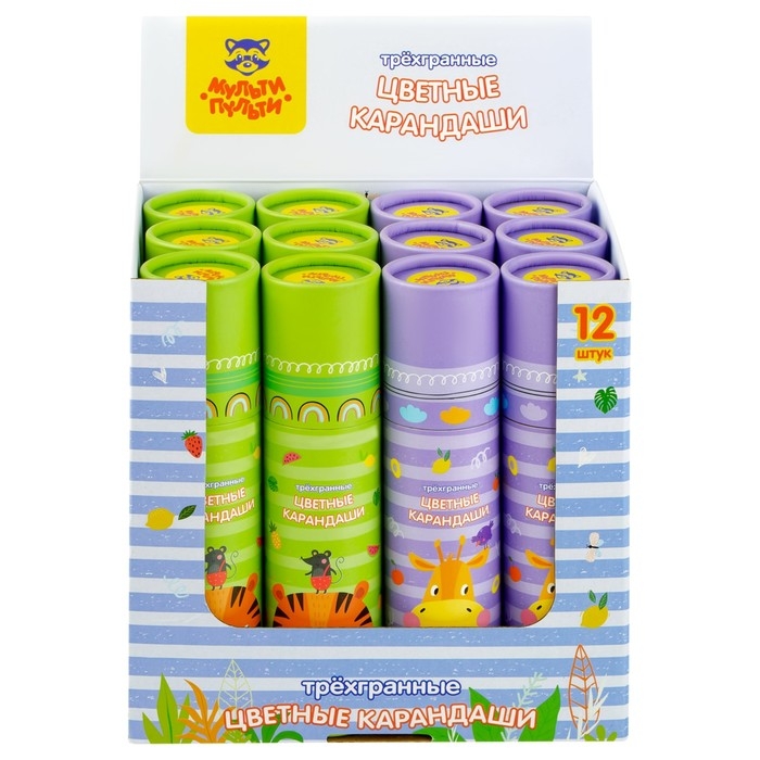 Карандаши 24 цвета Мульти-Пульти Карандаши 24 цвета Мульти-Пульти "Друзья енота", трёхгранные, заточенные, в тубусе