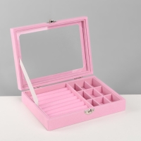 Подставка для украшений «Шкатулка», 7 полос, 9 ячеек, 20,5×15×5 см, цвет розовый Подставка для украшений «Шкатулка», 7 полос, 9 ячеек, 20,5×15×5 см, цвет розовый