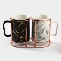 Набор кружек керамических на металлической подставке &laquo;Мрамор&raquo;, 2 предмета: 380 мл