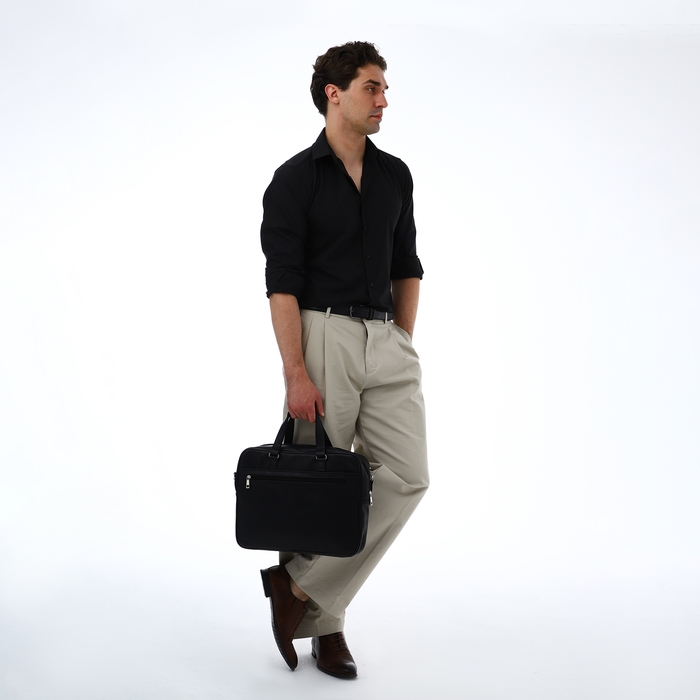 Сумка деловая на молнии TEXTURA, 2 наружных кармана, цвет чёрный Сумка деловая на молнии TEXTURA, 2 наружных кармана, цвет чёрный