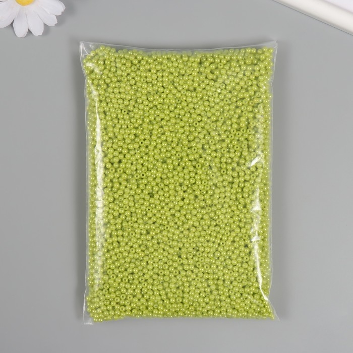 Набор бусин "Жемчуг" d 4 мм, 250 гр, салатовый