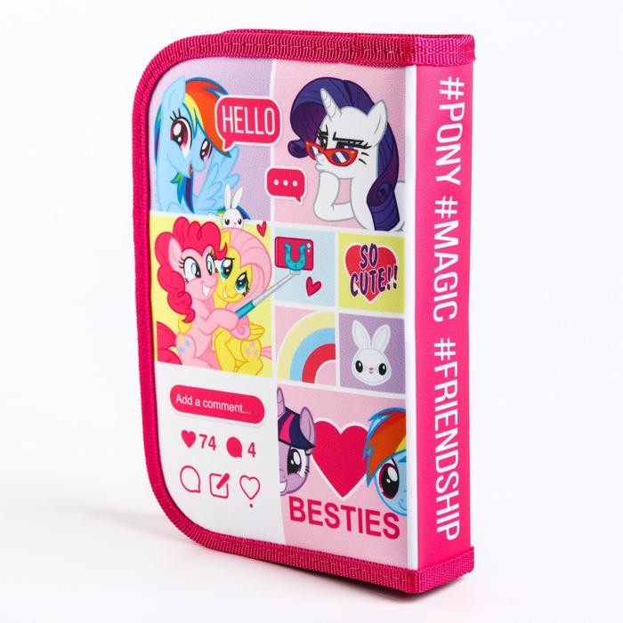 Пенал каркасный, 1 секция, 140х210х40 мм, откидной карман, тканевый, My Little Pony