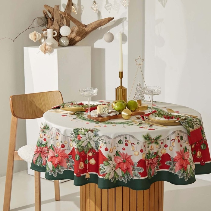 Скатерть Этель &laquo;Рождественский венок&raquo;, d=220 см, 100% хл, саржа 190 г/м2