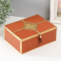 Шкатулка стекло, кожзам с металлическим каркасом "Восточный узор" рыжая 14,6х18,6х7 см Шкатулка стекло, кожзам с металлическим каркасом "Восточный узор" рыжая 14,6х18,6х7 см