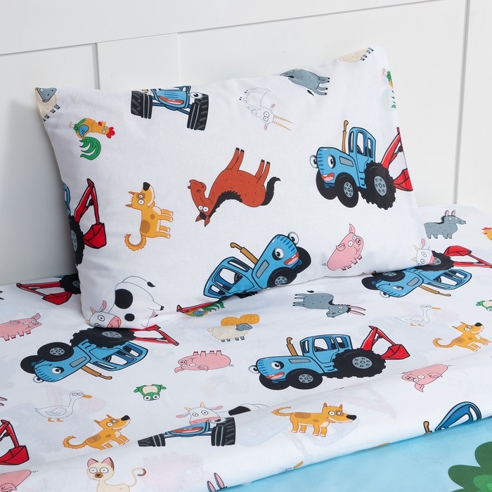 Постельное бельё 1,5 сп Синий трактор &laquo;Ферма&raquo;, 143х215 см, 150х214 см, 50х70 см -1 шт., поплин 125 г/м2