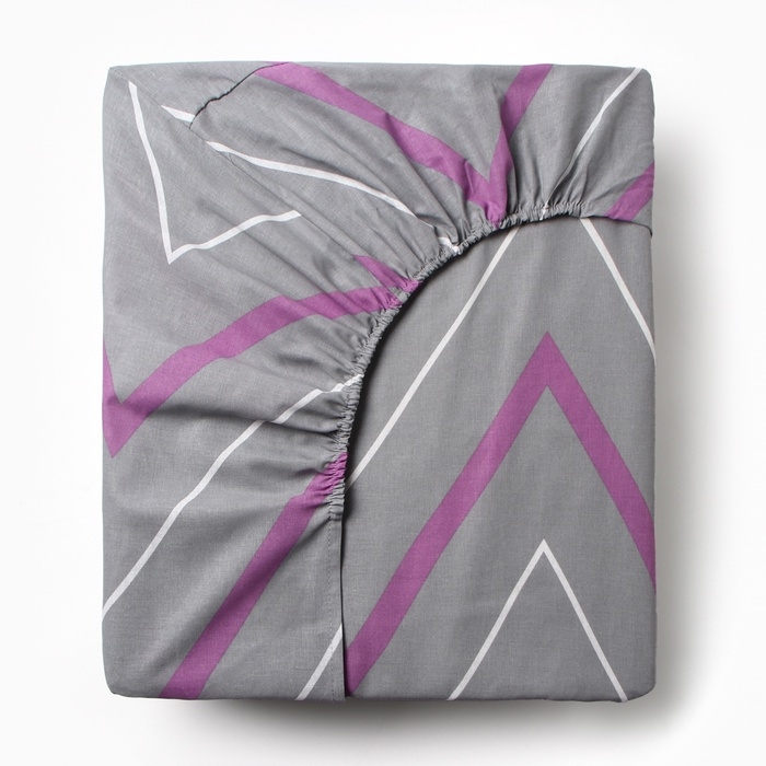 Простыня на резинке Этель Простыня на резинке Этель "Сиренево-серые зигзаги" 160*200*25, 100% хлопок, поплин, 125г/м2