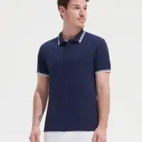 Рубашка поло мужская Pasadena Men 200 с контрастной отделкой, черный/зеленый, размер XXL