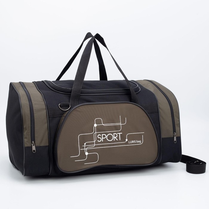 Сумка спортивная, 3 отдела на молниях, наружный карман, длинный ремень, большой размер, цвет чёрный/хаки Сумка спортивная, 3 отдела на молниях, наружный карман, длинный ремень, большой размер, цвет чёрный/хаки