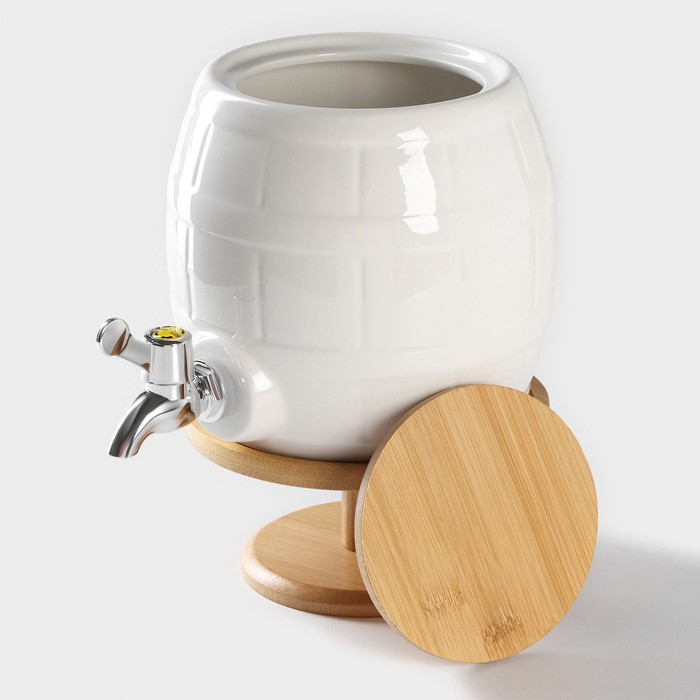 Бочонок фарфоровый с краником на деревянной подставке BellaTenero, 2,5 л, цвет белый Бочонок фарфоровый с краником на деревянной подставке BellaTenero, 2,5 л, цвет белый
