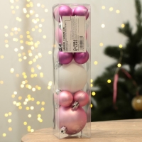 Шары ёлочные новогодние, на Новый год, d=3 и d=6, 15 шт., цвет розовый и белый
