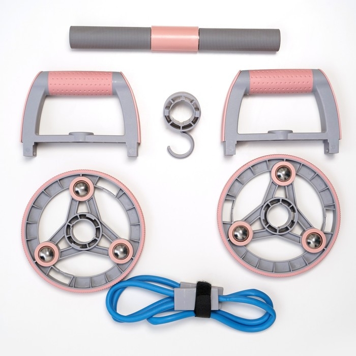 Набор для фитнеса ONLYTOP: ролик, упор для пресса, эспандер грудной, цвет розовый Набор для фитнеса ONLYTOP: ролик, упор для пресса, эспандер грудной, цвет розовый
