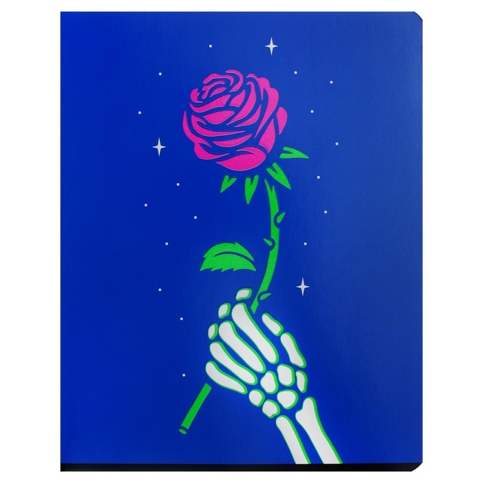 Тетрадь 48 листов в клетку на скрепке Тетрадь 48 листов в клетку на скрепке "Скелетон", обложка мелованный картон, ВД-лак, флуоресцентная краска, МИКС