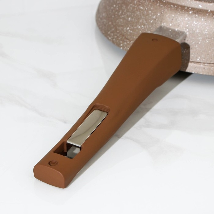 Сковорода &laquo;Гранит&raquo;, d=24 см, съёмная ручка, стеклянная крышка, антипригарное покрытие, цвет коричневый