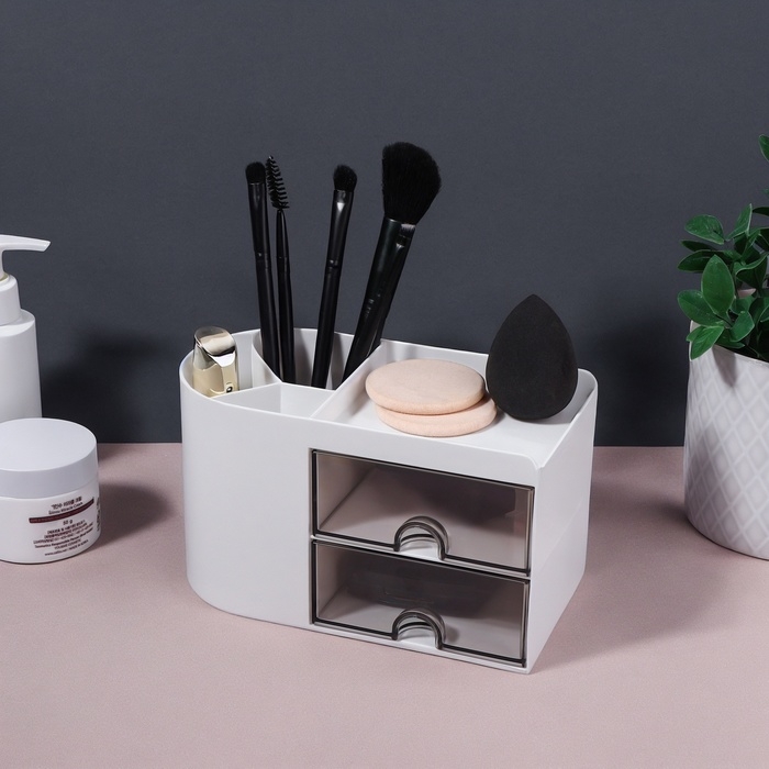 Органайзер для хранения, многоуровневый, 3 секции, 18 × 10 × 10 см, цвет белый/чёрный Органайзер для хранения, многоуровневый, 3 секции, 18 × 10 × 10 см, цвет белый/чёрный