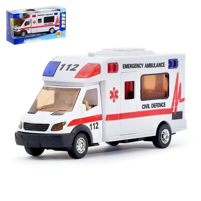 Машина металлическая &laquo;Скорая помощь&raquo;, инерционная, световые и звуковые эффекты, масштаб 1:48