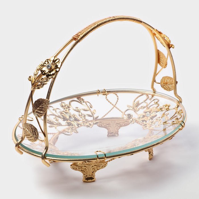 Фруктовница металлическая &laquo;Хайгарден&raquo;, 26&times;18&times;19 см, съёмная ручка, цвет металла золотой