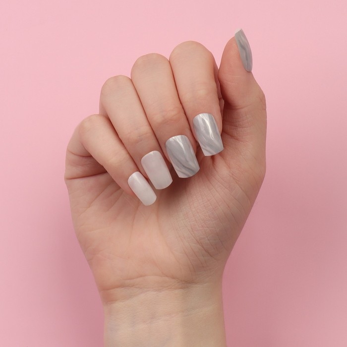 Накладные ногти &laquo;Zebra&raquo;, 24 шт, с клеевыми пластинами, форма мягкий квадрат, цвет белый/серебристый