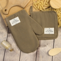 Набор кух. Этель ECO, цв. оливковый: варежка 20х28 см, прихватка 19х19 см, 70% хл, 30% лён, Набор кух. Этель ECO, цв. оливковый: варежка 20х28 см, прихватка 19х19 см, 70% хл, 30% лён,