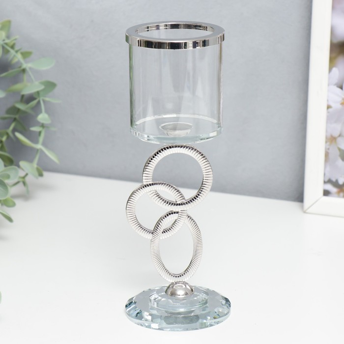 Подсвечник стекло на 1 свечу Подсвечник стекло на 1 свечу "Сплетение колец" стразы серебро 19,5х7х7 см