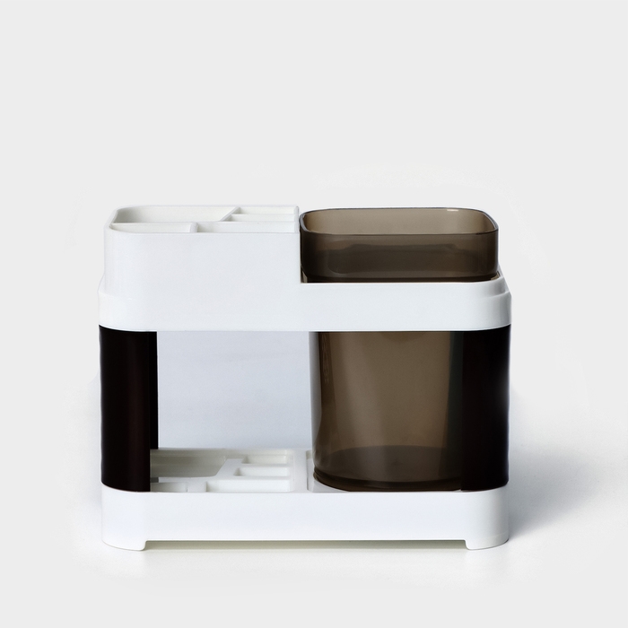 Подставка для зубных щёток и пасты со стаканом, 15&times;7&times;12 см, цвет коричневый