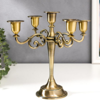 Подсвечник металл на 5 свечей "Лаконичность" цвет латуни 26,5х27,5х10 см Подсвечник металл на 5 свечей "Лаконичность" цвет латуни 26,5х27,5х10 см