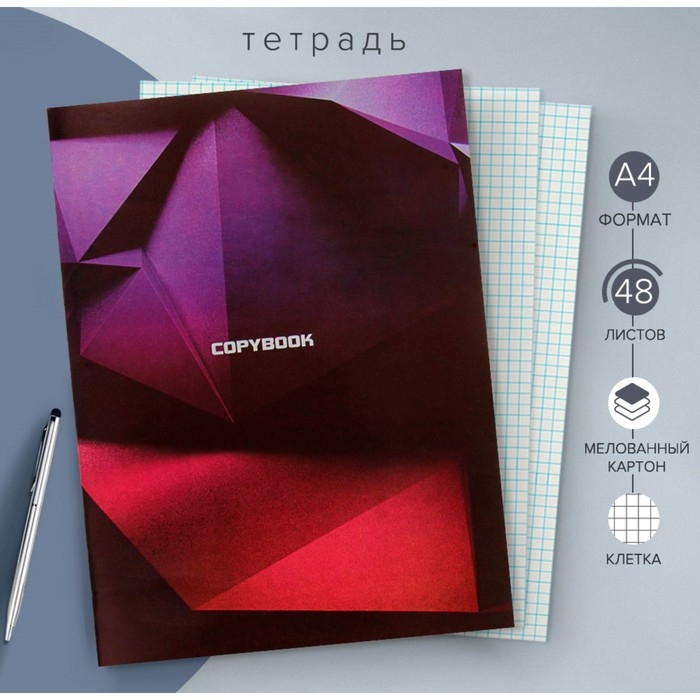 Тетрадь А4, 48 листов в клетку Calligrata Тетрадь А4, 48 листов в клетку Calligrata "Графика 3D", обложка мелованный картон, блок №2, белизна 75% (серые листы)