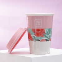 Стакан керамический с силиконовой крышкой &laquo;Любовь&raquo;, 300 мл, цвет белый