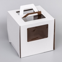 Коробка под торт 2 окна, с ручками, белая, 28 х 28 х 28 см Коробка под торт 2 окна, с ручками, белая, 28 х 28 х 28 см