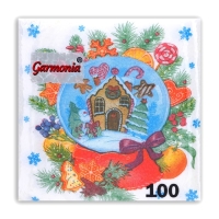 Новогодние салфетки бумажные Гармония цвета &laquo;Снежный шар&raquo; 1 слой, 24х24 см, 100 шт