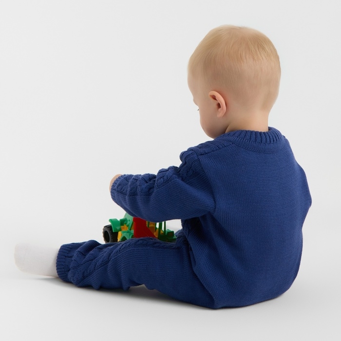 Комбинезон детский с шапочкой вязаный MINAKU, рост 86-92, цвет синий