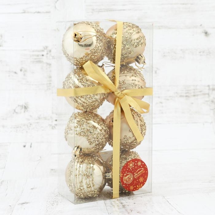 Набор шаров пластик d-6 см, 8 шт "Ночная вьюга" золото