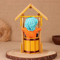 Оберег - домовой "Домовой на бочке, в домике", h = 30 см, микс