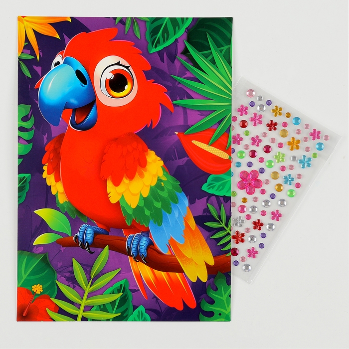 Аппликация стразами для детей &laquo;Попугай&raquo;, набор для творчества, А5