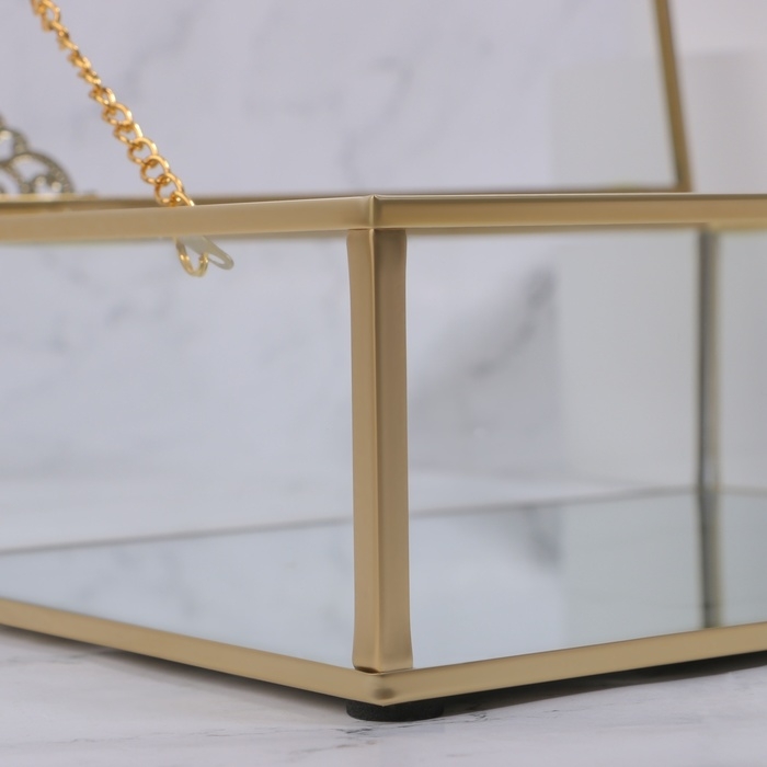 Органайзер для хранения &laquo;GREAT&raquo;, с крышкой, стеклянный, с зеркальным дном, 1 секция, 20 &times; 16 &times; 6,5 см, цвет прозрачный/медный